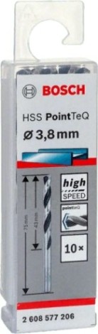 Сверло по металлу BOSCH HSS PointTeQ 3.8 мм 10шт [2608577206]