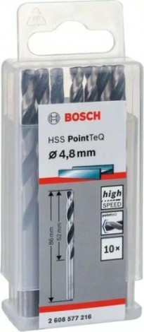 Сверло по металлу BOSCH HSS шлифованное 4.8 х 52/86 мм PointTeQ (уп.10шт) [2608577216]