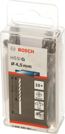 Сверло по металлу BOSCH шлифованное 4.5 мм (10шт) HSS-G [2608595061]