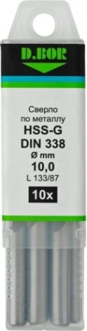 Сверло по металлу D.BOR HSS-G 10.0х87/133 мм шлифованное din 338 (арт. td-338-hss-100-10) (10 шт.) [D-TD-338-HSS-100-10]