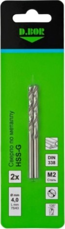 Сверло по металлу D.BOR HSS-G 4.0х43/75 мм шлифованное din 338 (арт. td-338-hss-040-02) (2 шт.) [D-TD-338-HSS-040-02]