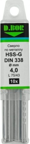 Сверло по металлу D.BOR HSS-G 4.0х43/75 мм шлифованное din 338 (арт. td-338-hss-040-10) (10 шт.) [D-TD-338-HSS-040-10]