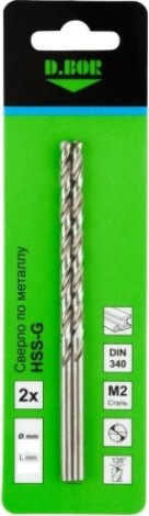 Сверло по металлу D.BOR HSS-G 4.0х78/119 мм удлиненное DIN 340 шлифованное, (2 шт.) [D-TD-340-HSS-040-02]