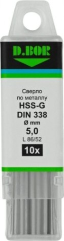 Сверло по металлу D.BOR HSS-G 5.0х52/86 мм шлифованное din 338 (арт. td-338-hss-050-10) (10 шт.) [D-TD-338-HSS-050-10]