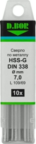 Сверло по металлу D.BOR HSS-G 7.0х69/109 мм шлифованное din 338 (арт. td-338-hss-070-10) (10 шт.) [D-TD-338-HSS-070-10]