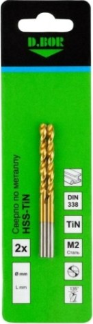 Сверло по металлу D.BOR HSS-TiN 3.5х39/70 мм нитрид титановое DIN 338 (2 шт.) [D-TD-338-TIN-035-02]
