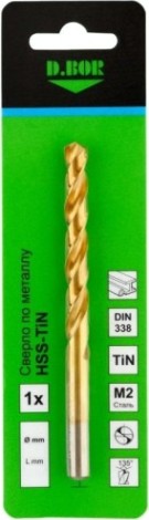Сверло по металлу D.BOR HSS-TiN 7.0х69/109 мм нитрид титановое DIN 338 [D-TD-338-TIN-070-01]