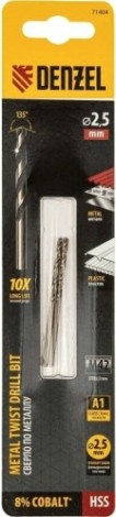 Сверло по металлу Denzel HSS Co-8% 2,5 мм, 2 шт. [71404]