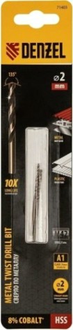 Сверло по металлу Denzel HSS Co-8% 2 мм, 2 шт. [71403]