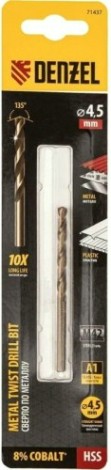 Сверло по металлу Denzel HSS Co-8% 4,5 мм, [71437]