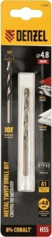 Сверло по металлу Denzel HSS Co-8% 4,8 мм, [71438]