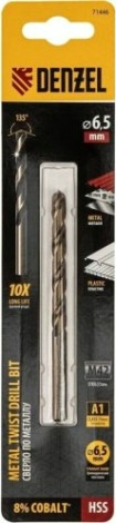 Сверло по металлу Denzel HSS Co-8% 6,5 мм, [71446]