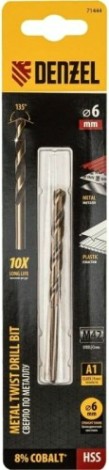 Сверло по металлу Denzel HSS Co-8% 6 мм, [71444]