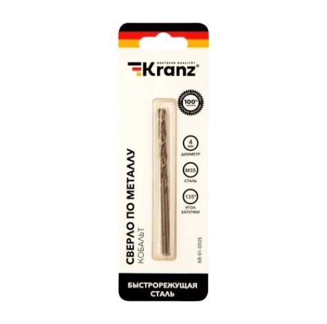 Сверло по металлу Kranz 4х75х43 мм «Кобальт» [KR-91-0505]