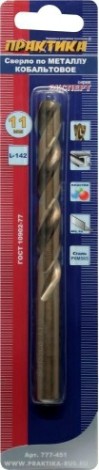 Сверло по металлу ПРАКТИКА кобальтовое 11,0х142 мм Р6М5К5 [777-451]