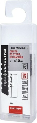Сверло по металлу Профоснастка №1506 Эксперт D 1,9 мм HSSE M35 Co5% DIN 338 (бокс 10 шт) [30204018]