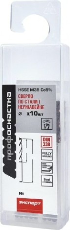 Сверло по металлу Профоснастка №1531 Эксперт D 4,4 мм HSSE M35 Co5% DIN 338 (бокс 10 шт) [30204043]
