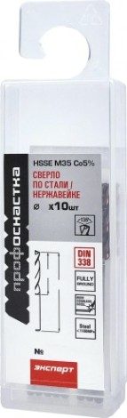 Сверло по металлу Профоснастка №1538 Эксперт D 5,1 мм HSSE M35 Co5% DIN 338 (бокс 10 шт) [30204050]