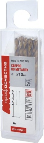 Сверло по металлу Профоснастка №355 Эксперт D 2,8 мм HSS M2 TIN (6542)/135° din 338 (уп10шт) [30202035]