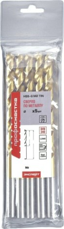 Сверло по металлу Профоснастка №731 Эксперт D 10,0 мм HSS M2 TIN удлин. (6542)/135° din 340,(уп5 шт) [30206091]