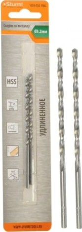 Сверло по металлу Sturm 1055-032-106L 2,0х85 мм, удлинен., 118°, 2 шт.