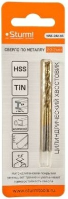 Сверло по металлу Sturm 1055-032-65 3,2х65 мм, нитридтитан., 118°, 2 шт.