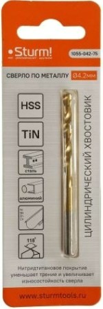 Сверло по металлу Sturm 1055-042-75 4,2х75 мм, нитридтитан., 118°