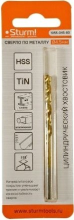 Сверло по металлу Sturm 1055-045-80 4,5х80 мм, нитридтитан., 118°