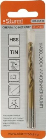Сверло по металлу Sturm 1055-052-86 5,2х86 мм, нитридтитан., 118°