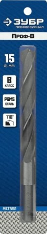 Сверло по металлу ЗУБР ПРОФ 15.0х169мм, проточенный хвотосвик [29621-15]