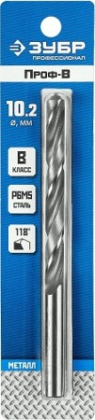 Сверло по металлу ЗУБР ПРОФЕССИОНАЛ 10.2х133мм, сталь р6м5, класс в [29621-10.2]