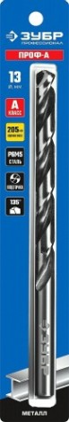 Сверло по металлу ЗУБР ПРОФЕССИОНАЛ 13,0x205мм, удлиненное сталь р6м5, класс а [29624-13]