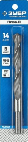 Сверло по металлу ЗУБР ПРОФЕССИОНАЛ 14.0х160мм, проточенный хвотосвик, сталь р6м5, кла [29621-14]