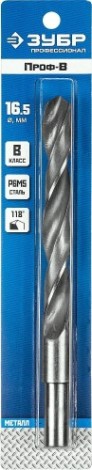 Сверло по металлу ЗУБР ПРОФЕССИОНАЛ 16.5х184мм, проточенный хвотосвик, сталь р6м5, кла [29621-16.5]