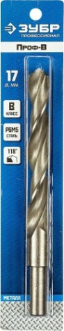 Сверло по металлу ЗУБР ПРОФЕССИОНАЛ 17.0х184мм, проточенный хвотосвик, сталь р6м5, кла [29621-17]