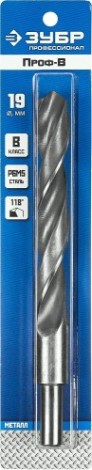 Сверло по металлу ЗУБР ПРОФЕССИОНАЛ 19.0х198мм, проточенный хвотосвик, сталь р6м5, кла [29621-19]