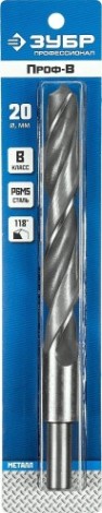Сверло по металлу ЗУБР ПРОФЕССИОНАЛ 20.0х205мм, проточенный хвотосвик, сталь р6м5, кла [29621-20]