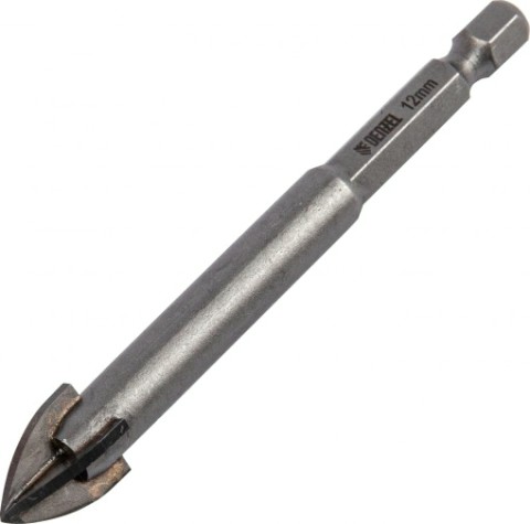 Сверло по стеклу и керамике Denzel 12 мм крестовая пластина, 6-гр. хвостовик [728113]