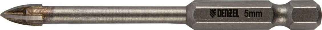 Сверло по стеклу и керамике Denzel 5 мм крестовая пластина, 6-гр. хвостовик [728033]