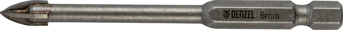 Сверло по стеклу и керамике Denzel 6 мм крестовая пластина, 6-гр. хвостовик [728053]