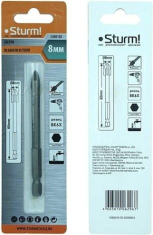 Сверло по стеклу и керамике Sturm 5 380 103 шестигранный хвостовик, 4 грани [5380103]