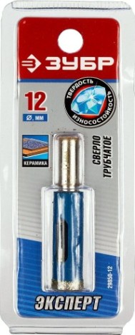 Сверло по стеклу и керамике ЗУБР ПРОФЕССИОНАЛ алмазное трубчатое по кафелю и d=6 мм, зерно р 60, [29850-06]