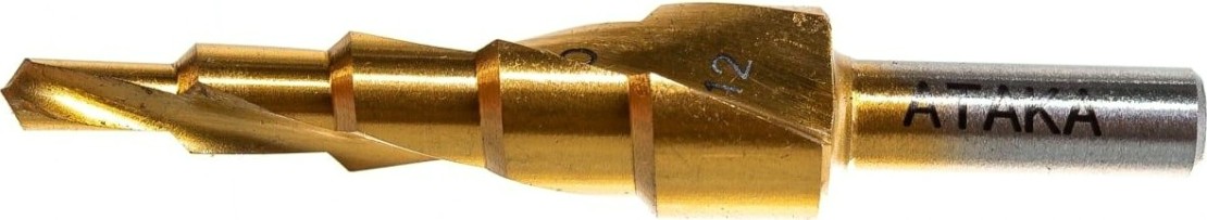 Сверло ступенчатое по металлу АТАКА 4-12мм*5ступ. Профи ступ. титан [8089940]