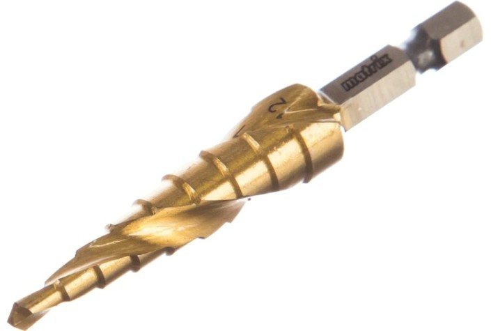 Сверло ступенчатое по металлу HSS, MATRIX 4-5-6-7-8-9-10-11-12 мм, шестигранный хвостовик [72353]