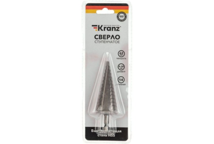 Сверло ступенчатое по металлу Kranz 4,0-30,0 мм, 98мм [KR-12-6602]