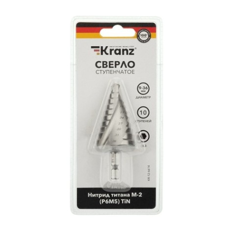 Сверло ступенчатое по металлу Kranz ТИТАН 9,0-36,0 мм, 110мм [KR-12-6614]