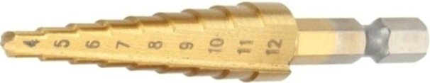 Сверло ступенчатое по металлу MAKITA 4-12 мм 1/4" HSS-TiN D-40113 [D-40113]