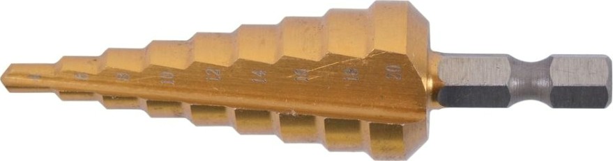 Сверло ступенчатое по металлу MAKITA D-40129 ступенчатое hss-tin с прямым желобком, 4-20, 1/4"