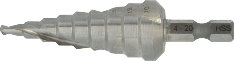 Сверло ступенчатое по металлу MAKITA D-40157 ступенчатое hss с спиральным желобком, 4-20, 1/4"