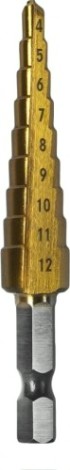 Сверло ступенчатое по металлу ПРАКТИКА 4-12, шаг 1 мм 798-331 ПРОФИ [798-331]